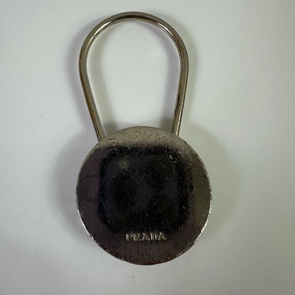 Prada Accessories - Prada Logo Circle Silver Tone Key Ring Holder Bag Charm
